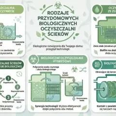 Rodzaje przydomowych oczyszczalni ścieków: biologiczna z osadem czynnym, SBR, hybrydowa, ze złożem biologicznym i obrotowym. Przepisy dotyczące tego, jak często trzeba opróżniać przydomową oczyszczalnię ścieków, zależą od technologii.
