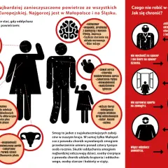 Smog co robic? Infografika pokazuje skutki zanieczyszczonego powietrza dla zdrowia i jak się chronić.