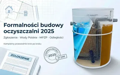 Przekrój oczyszczalni, dokument zgłoszenia i schemat budowy.