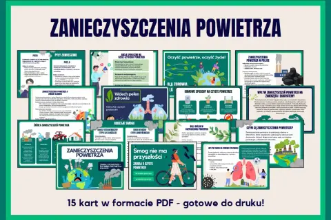 Zanieczyszczenie powietrza: jak zmniejszyć zanieczyszczenie środowiska. 15 kart PDF o jakości powietrza, jego źródłach i wpływie na zdrowie.