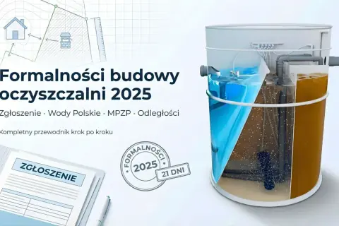 Przekrój oczyszczalni, dokument zgłoszenia i schemat budowy.