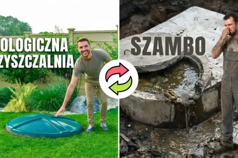 Przemiana szamba w ekologiczną oczyszczalnię. Po lewej nowoczesne rozwiązanie, po prawej problematyczne szambo.