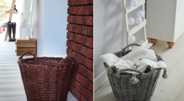 Przed i po: jak zrobić wiata na kosze na śmieci. Zmiana koloru wiklinowego kosza na szary.