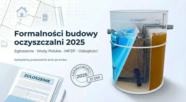 Przekrój oczyszczalni, dokument zgłoszenia i schemat budowy.