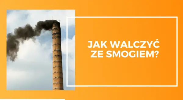 Ceglany komin fabryczny emituje gęsty, czarny dym na tle błękitnego nieba.