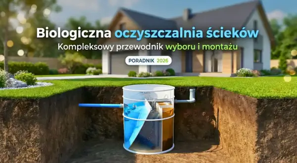 Przekrój pokazuje, jaka oczyszczalnia biologiczna działa pod domem, oczyszczając ścieki.