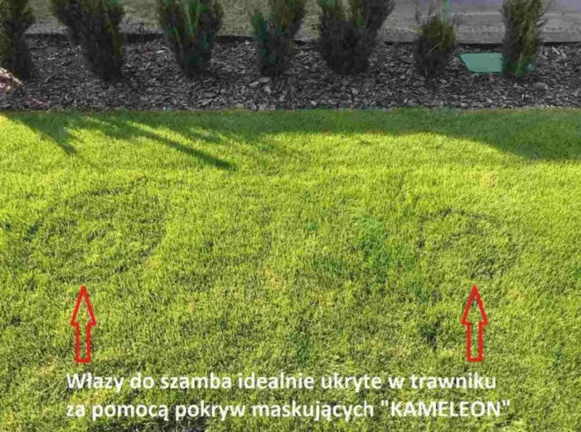 Jak ukryć przydomową oczyszczalnię ścieków? Pokrywy maskujące "Kameleon" idealnie wtapiają się w trawnik, ukrywając włazy do szamba.