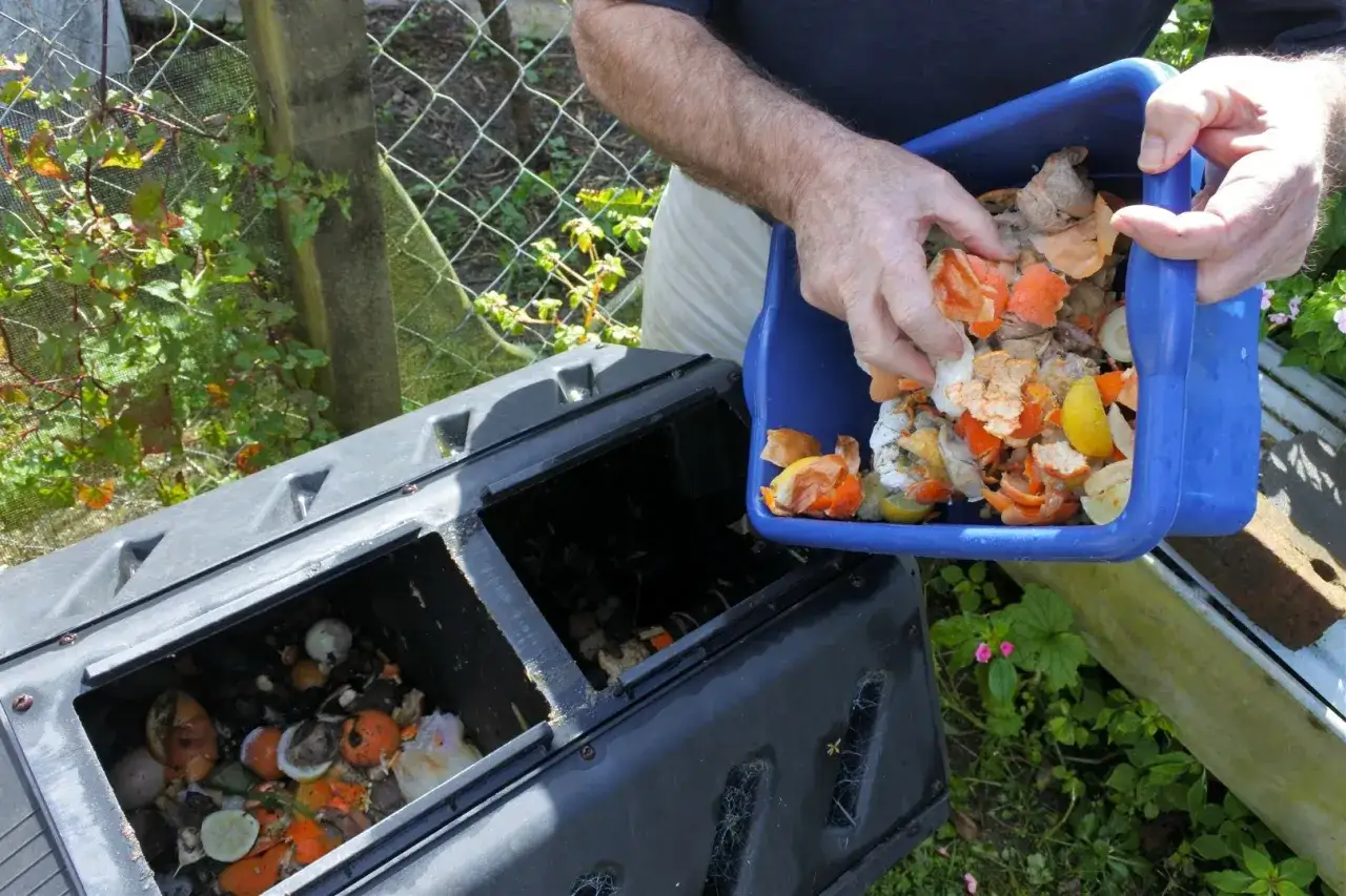 Kompostowanie resztek jedzenia to świetny sposób, jak uniknąć opłaty za śmieci. Wrzucanie skórek cytrusów i innych odpadków organicznych do kompostownika.
