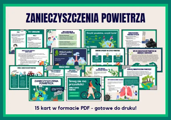 Zanieczyszczenie powietrza: jak zmniejszyć zanieczyszczenie środowiska. 15 kart PDF o jakości powietrza, jego źródłach i wpływie na zdrowie.